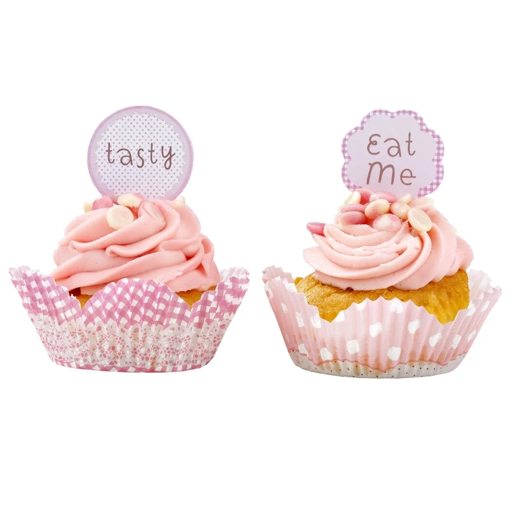 Pink cupcake cake toppers and cases