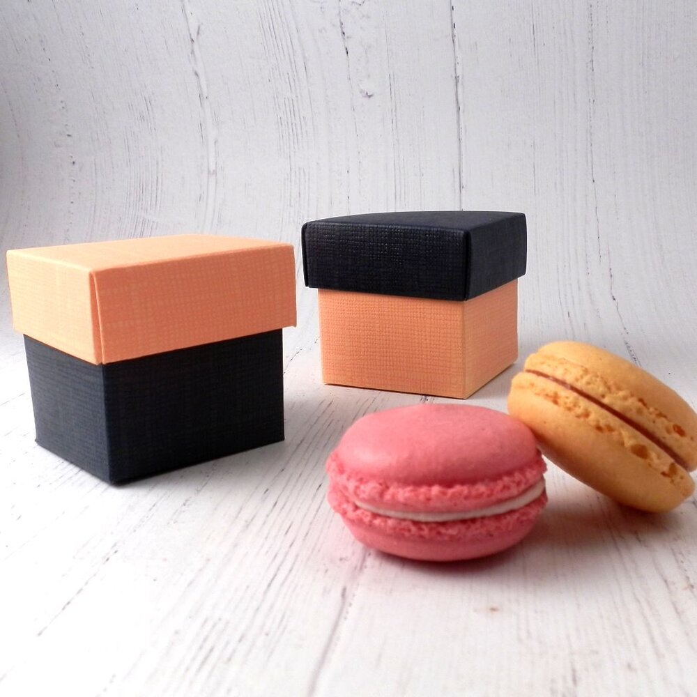 Single Macaron Boxes: Navy and Sand: Pack of 10
