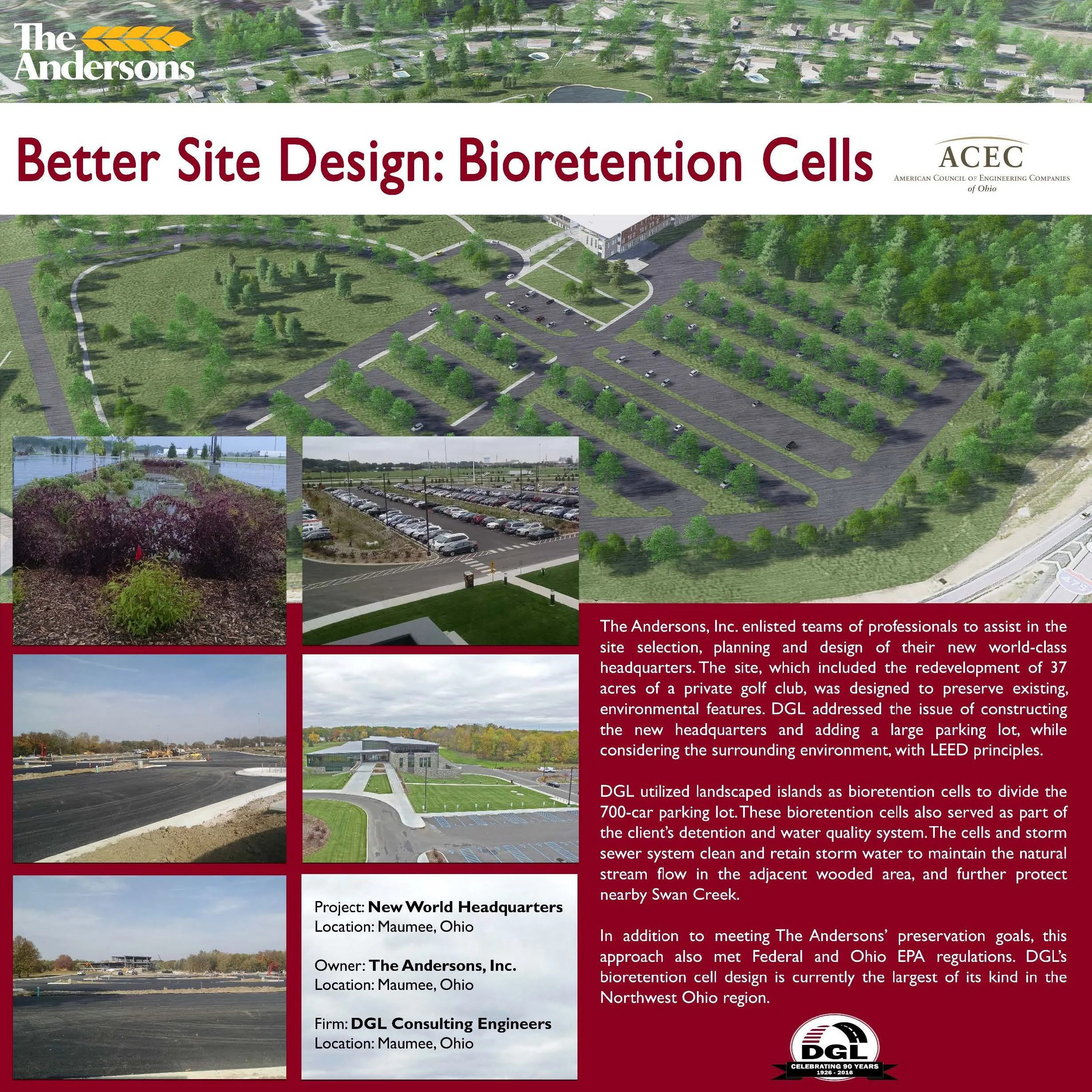 DGL and The Andersons win award for Better Site Design with Bioretention Cells!