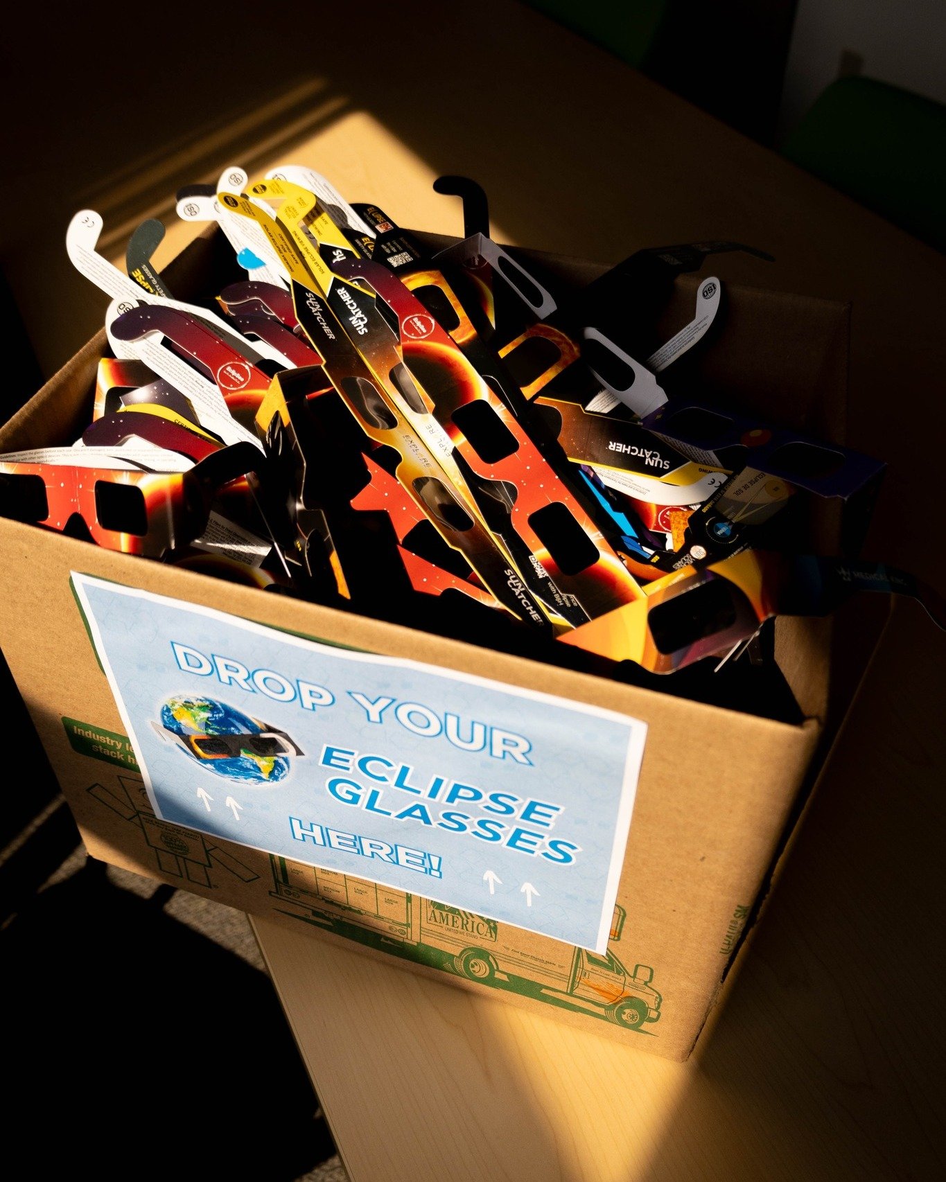 Across our 4 schools, ECS collected over 250 pairs of new and gently used eclipse glasses! 🌕👓☀️

We will be donating them to a collection group in Latin America for their upcoming eclipse in October. #GrowingCitizens