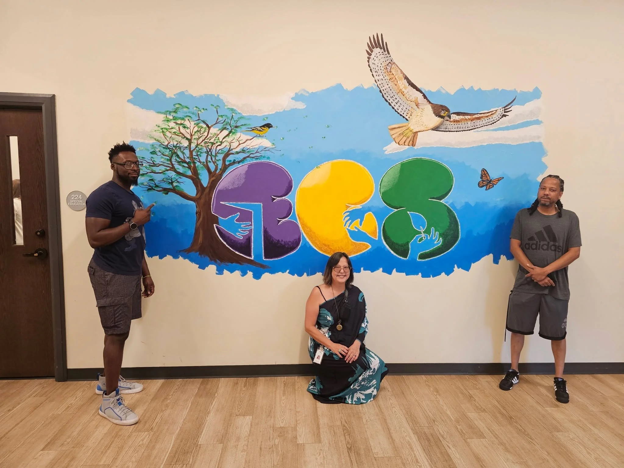 Welcome back families and students. We hope you had a wonderful summer.

Students and visitors at the middle school will see a brand new mural painted earlier this month to welcome students back. Thanks to  Terra Madden, Andre Wilson, and Akin Lowman