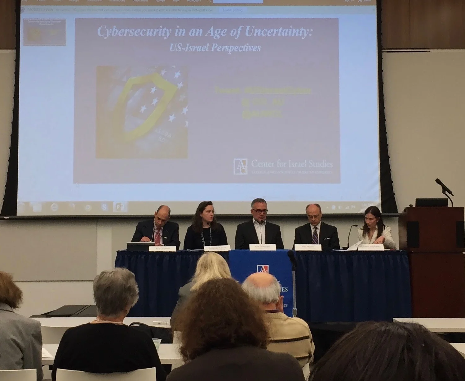 Left to right: Eric Wenger, Rebekah Lewis, Ran Nahmias, Jonathan Meyer, and professor Melanie Teplinski.