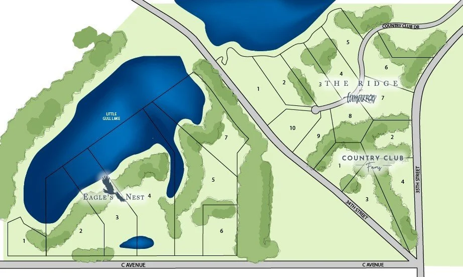 Map showing the location of the Ridge at Tamarron in relation to communities including Country Club Farms to the south and Eagle's Nest to the southwest. The Ridge is situated off 35th street on Country Club Drive, just east of 34th Street.