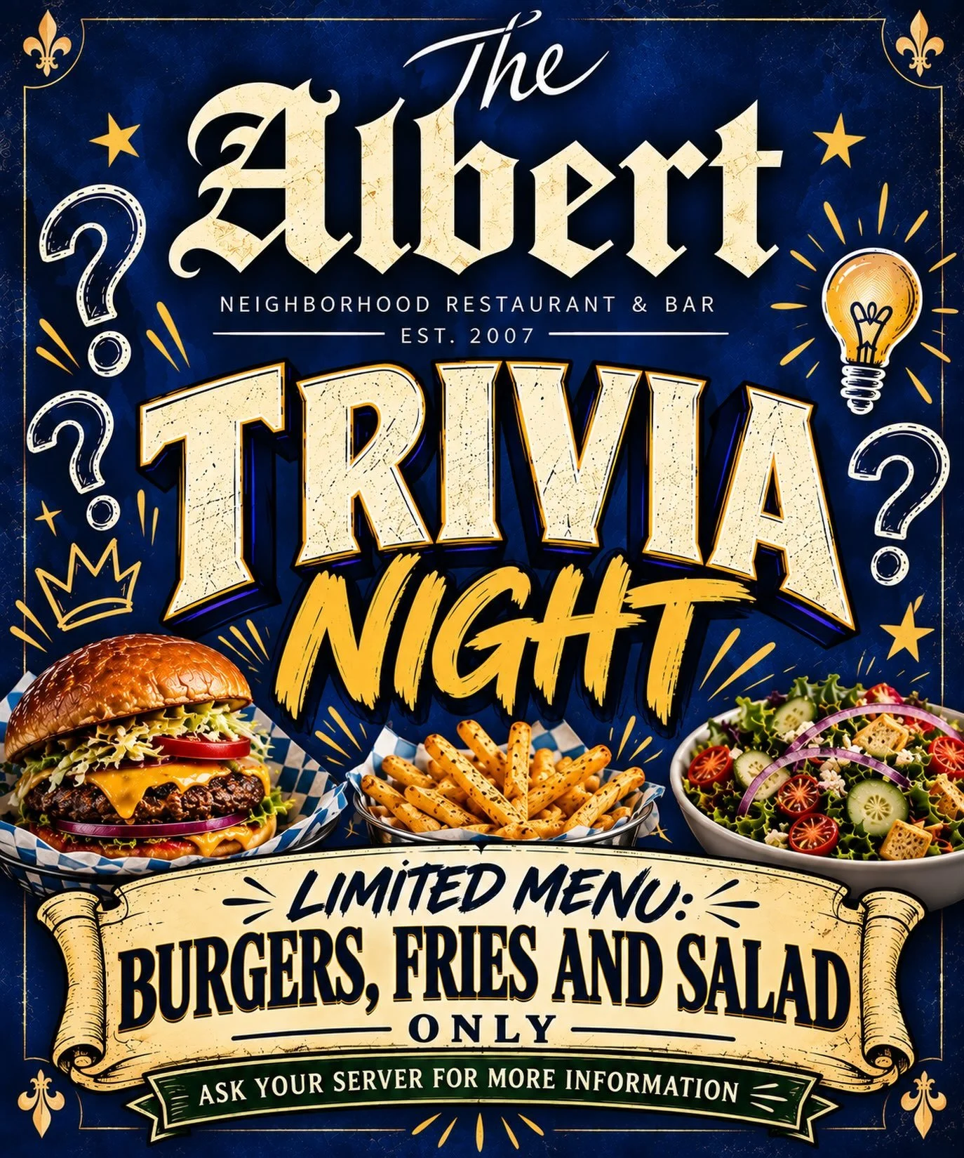 TEST YOUR KNOWLEDGE!

Ask your servers for our specials with our end of summer menu!