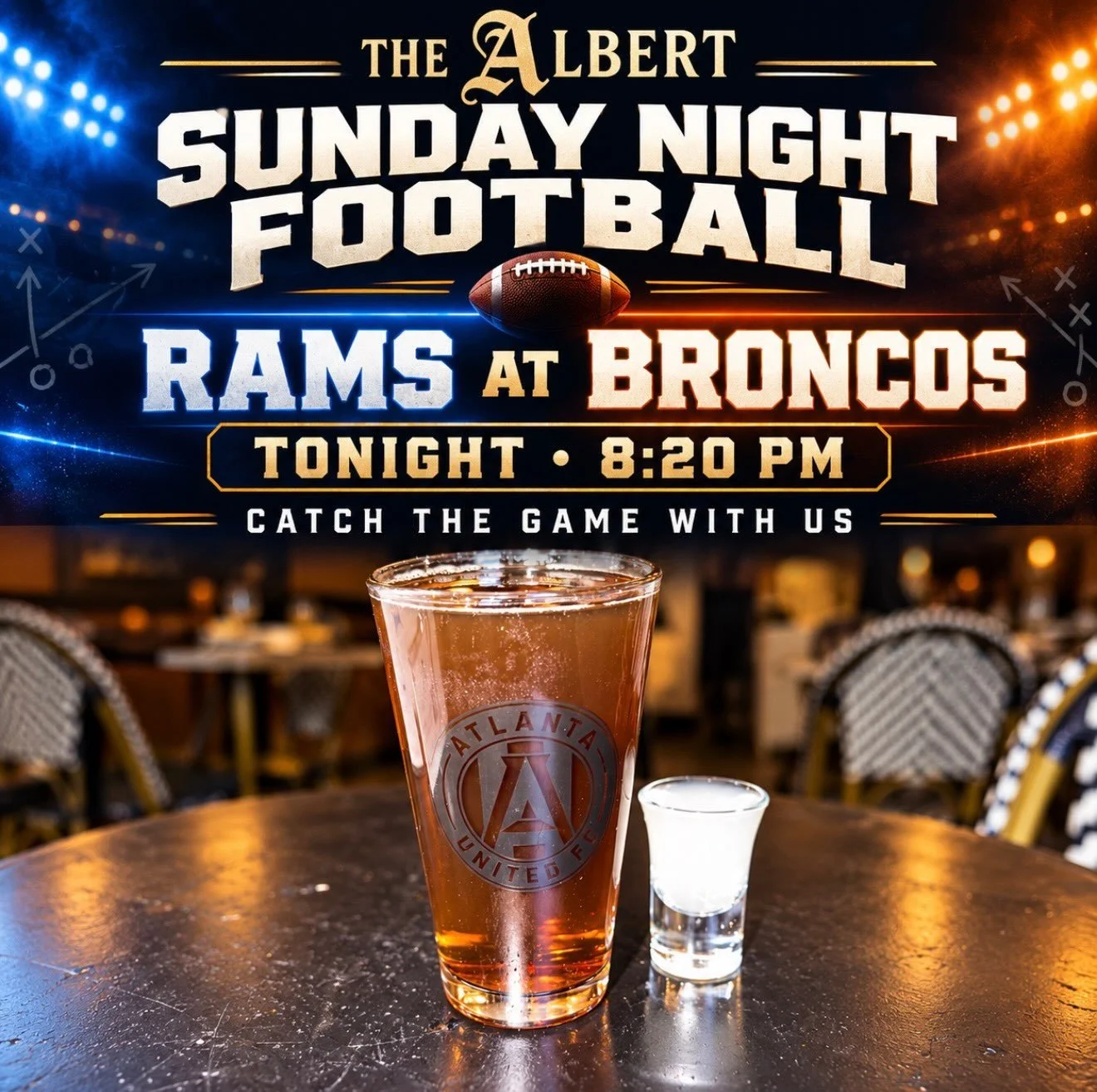 Sunday night plans = handled 🏈🍻

Catch Rams at Broncos tonight at The Albert! Grab a drink, get comfortable and stay for kickoff at 8:20 PM.

Who are you rooting for tonight?

#TheAlbertATL #SundayNightFootball #InmanPark #AtlantaBars #Neighborhood