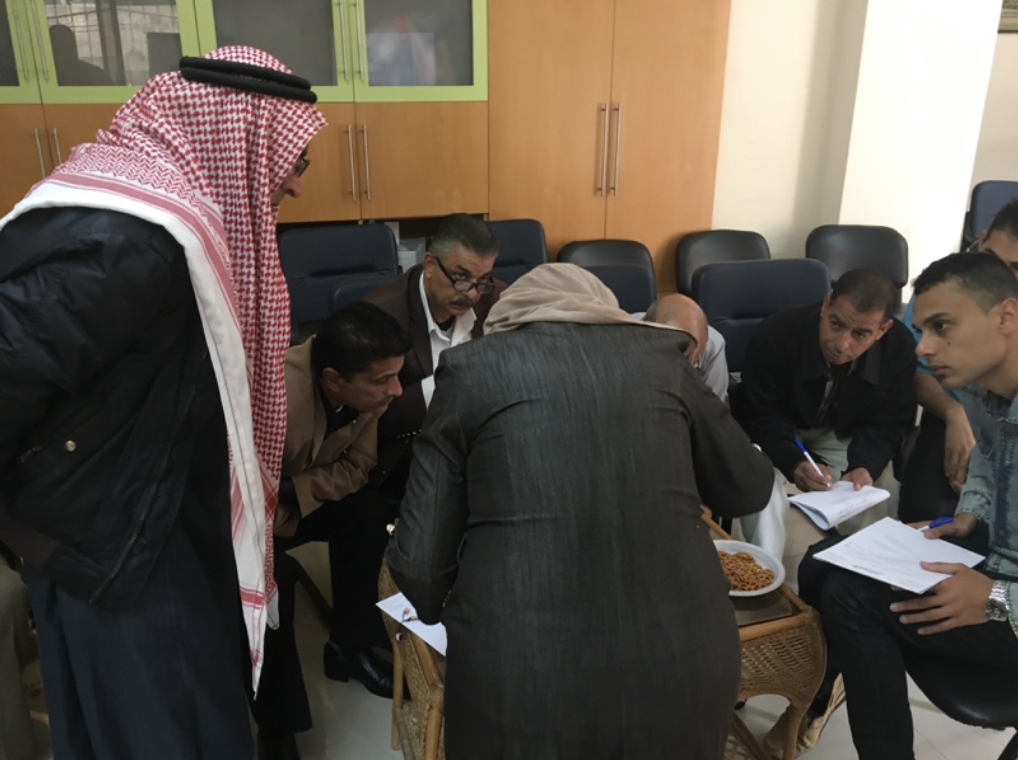 NGO’s and NDC Programs officer Azhar Besiaso develop indicators that can help communities keep track of dissemination and upscaling of positive champion behaviors in Gaza to help men and boys promote gender equality.