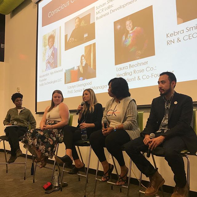 The conscious community panel is underway at @districthallboston, we&rsquo;re discussing Hemp, CBD, consumption, and more.  Industry specialists include Aja Atwood, Lauryn Livengood, Sohan Shen, Laura Beohner and Kebra Smith-Bolden. #bostoncannabiswe