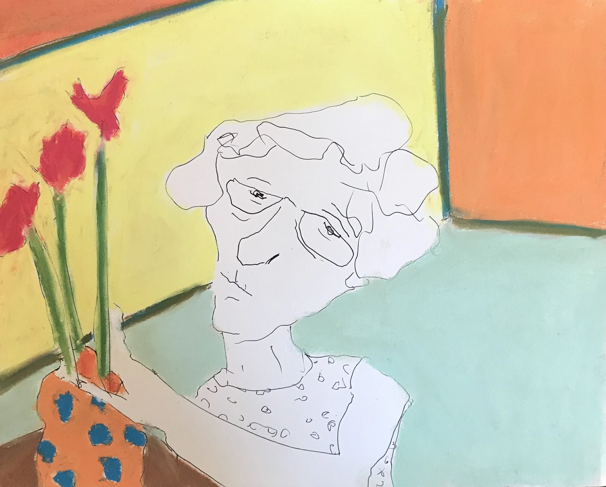 Flower arrangement, pen&ink and pastel, 9x12, $25