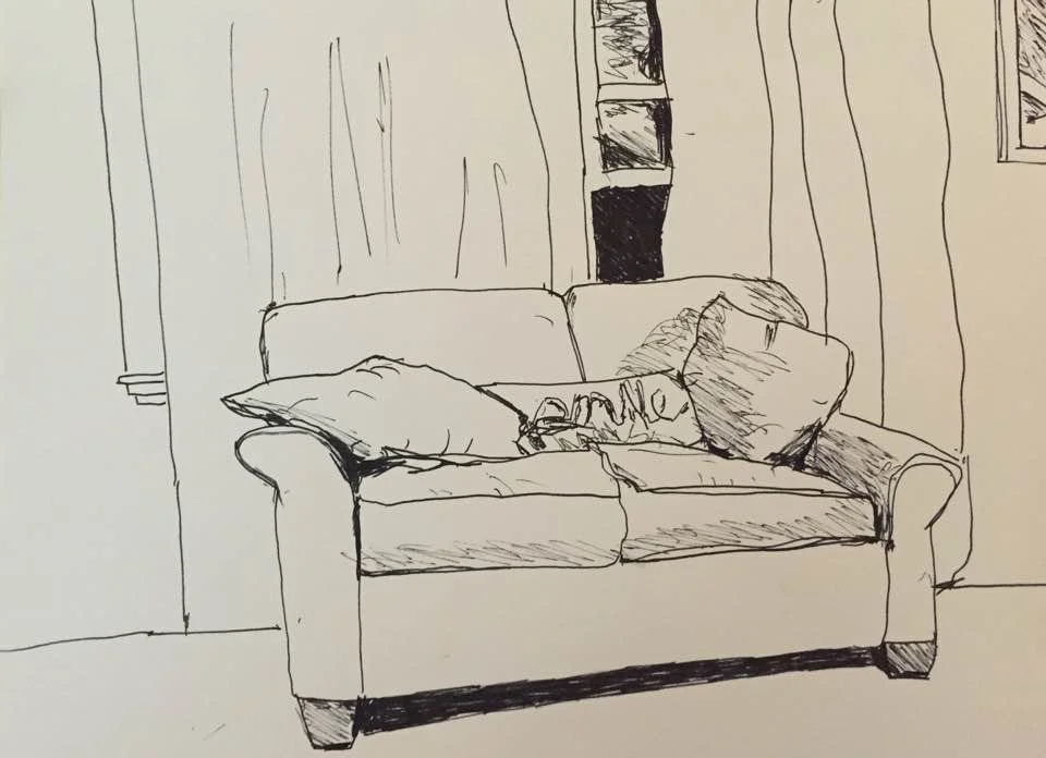 Love seat, pen&ink, 12x9, $30