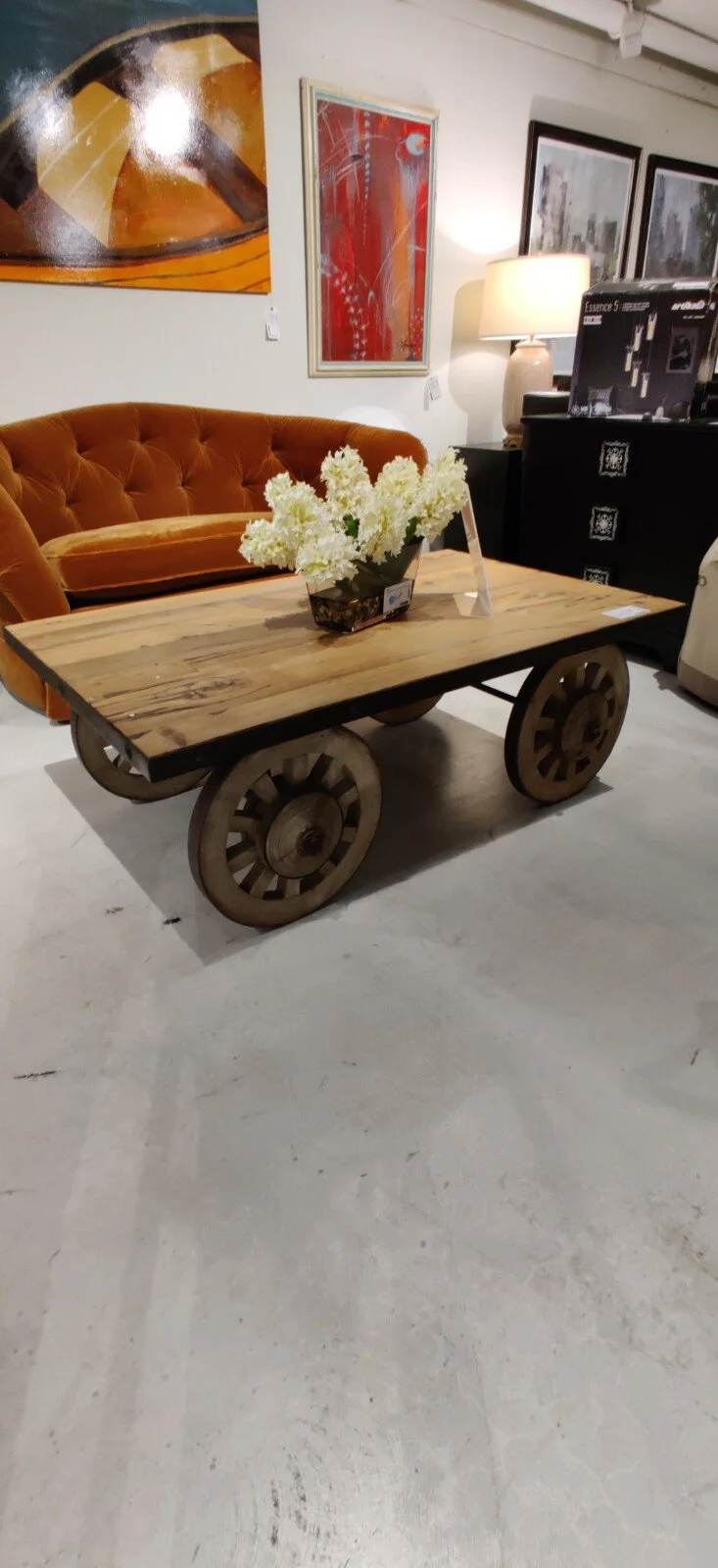 Pine Industrial Coffee Table - Wheels