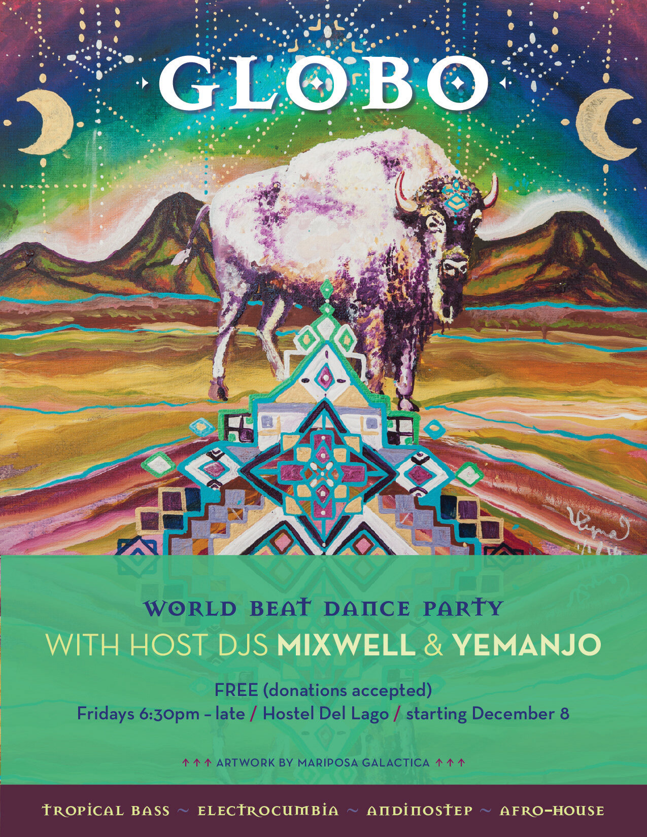  This was a flyer for a musical event hosted by Mixwell &amp; Yemanjo, in San Marcos La Laguna, Guatemala. 