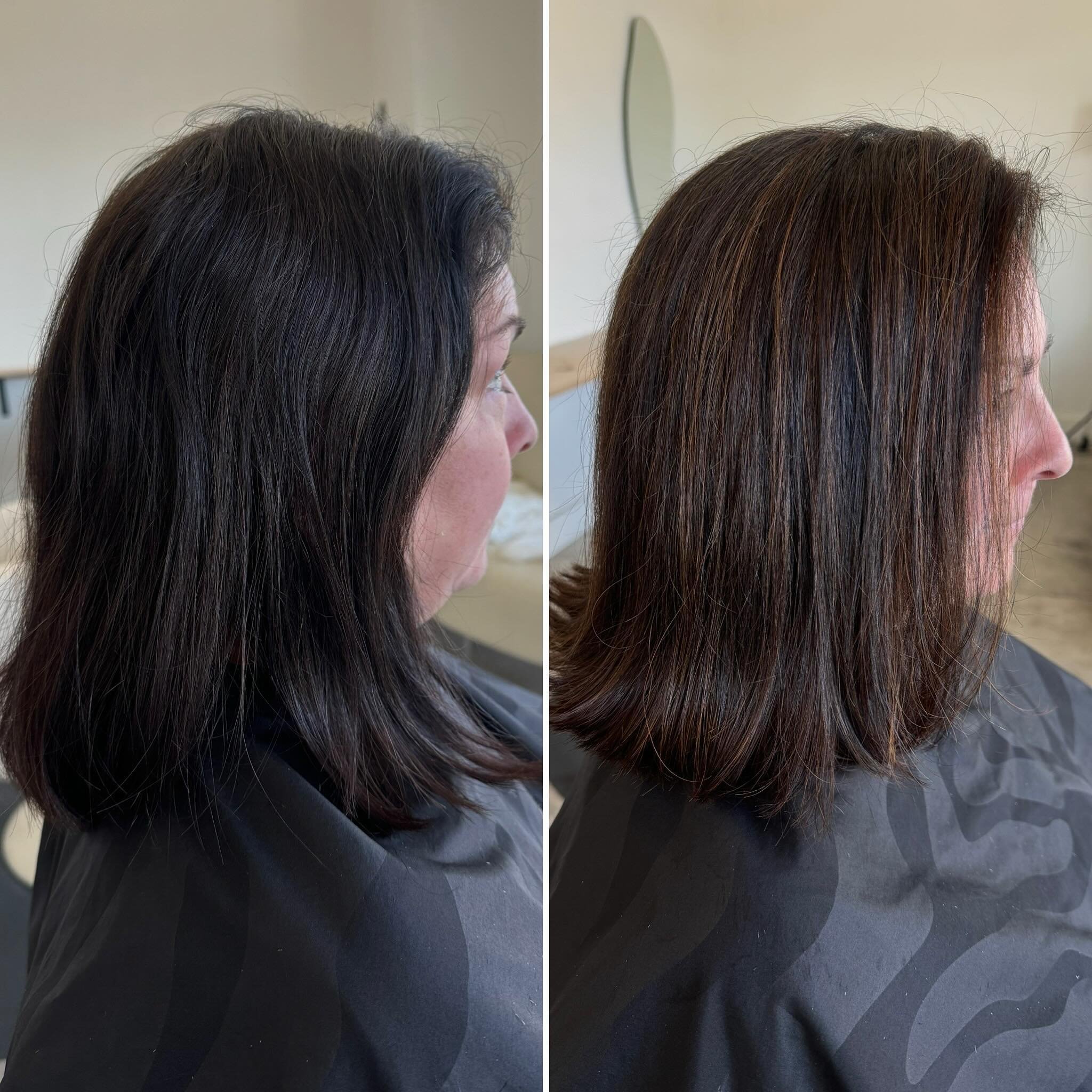 It pays to take risks! 🤩 My client of 10+ years decided to change her hair color after many years of coloring her hair darkest brown / natural black. She took a hiatus from me (because of her work schedule and my salon location) and went to another 