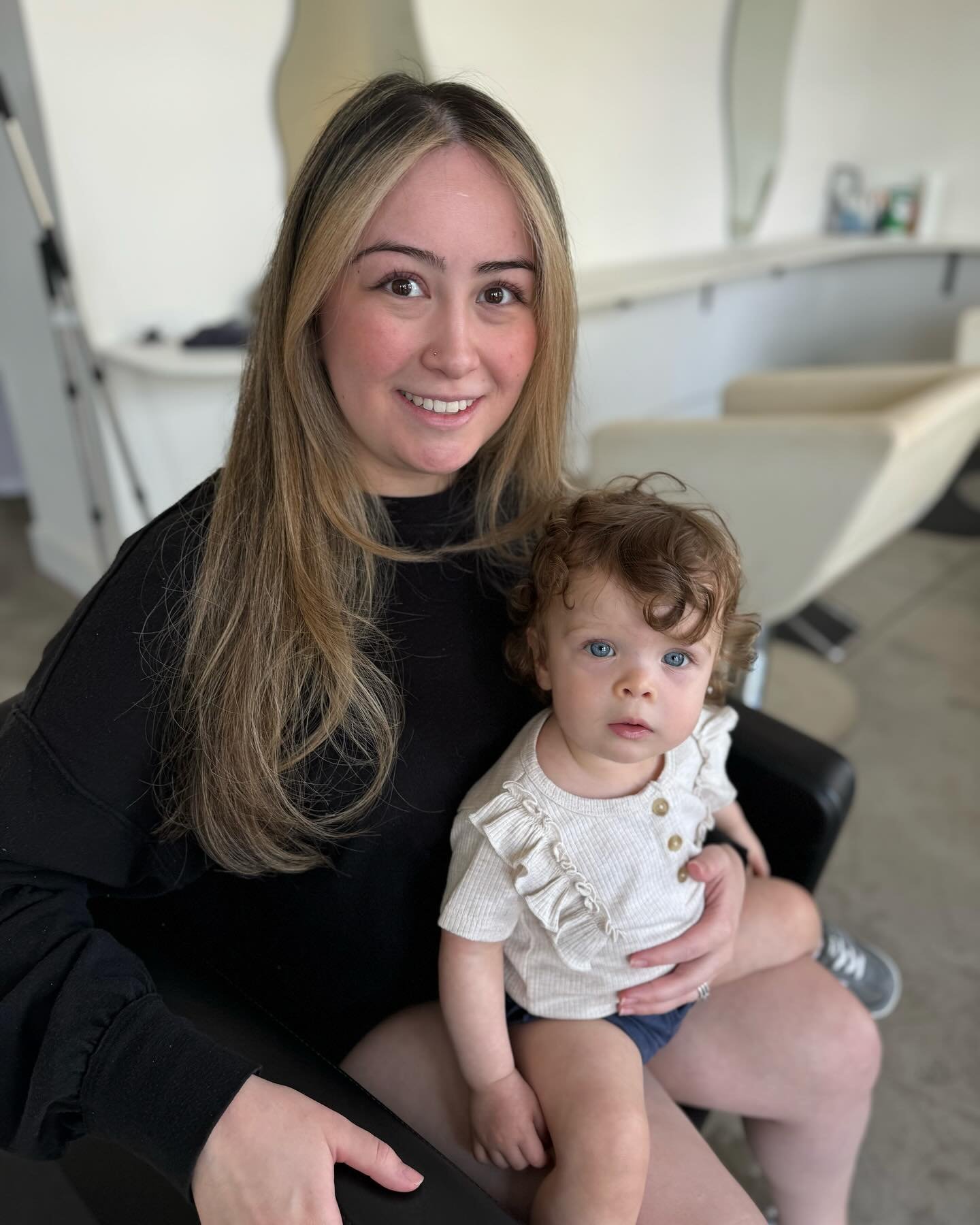 Gave my sweet goddaughter, Blair, her very first haircut(just a bang trim)&mdash;such a special moment! She&rsquo;s the cutest little angel, and I&rsquo;m so lucky to be a part of her milestones.
.
. 
I did Mama&rsquo;s color and cut, too😍