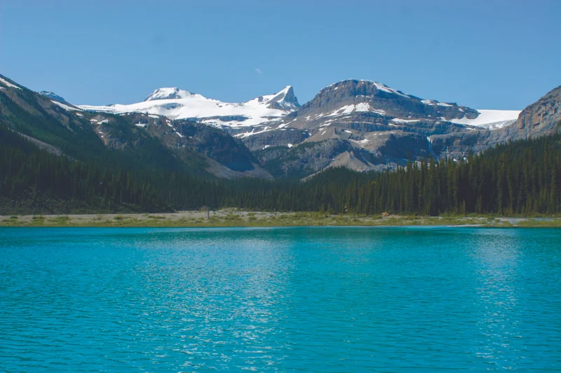 Blue skies at Bow Lake on our hike out from the hut. It's hard to leave this place!