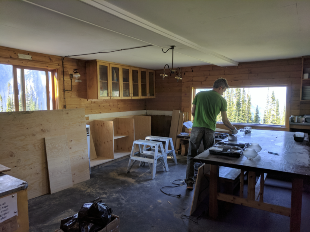 Nick begins rebuilding a section of the kitchen counter.