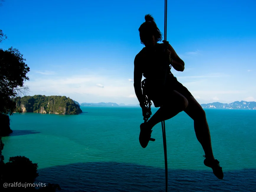 Climbers rarely go to Koh Yao Noi because the approach to the climbs involves a one-hour “four wheel drive” scooter ride and a half hour walk. It’s completely worth it.