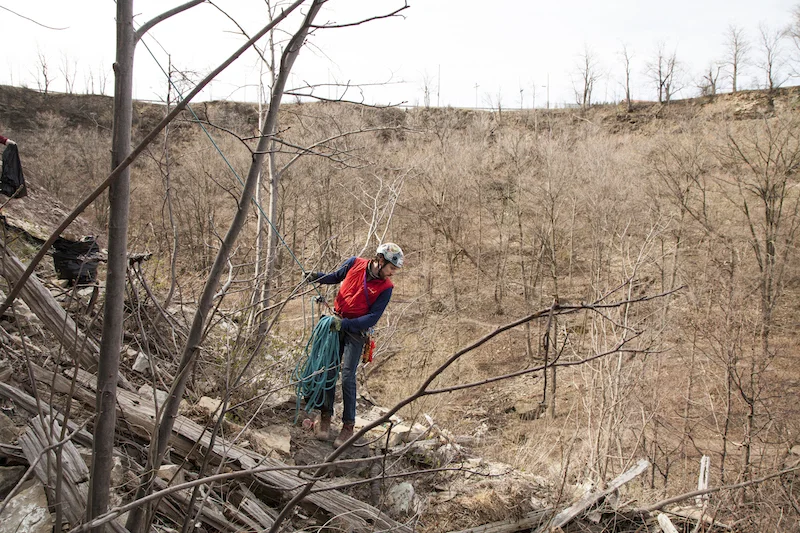 Setting up the ropes and safety. Photo by Rob Le Blanc.