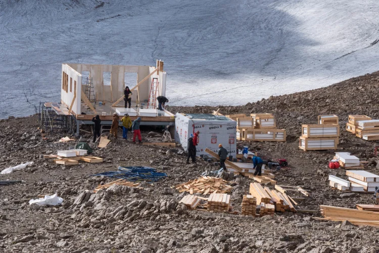 First floor of the Louise and Richard Guy Hut taking shape. Photo by Will Schmidt