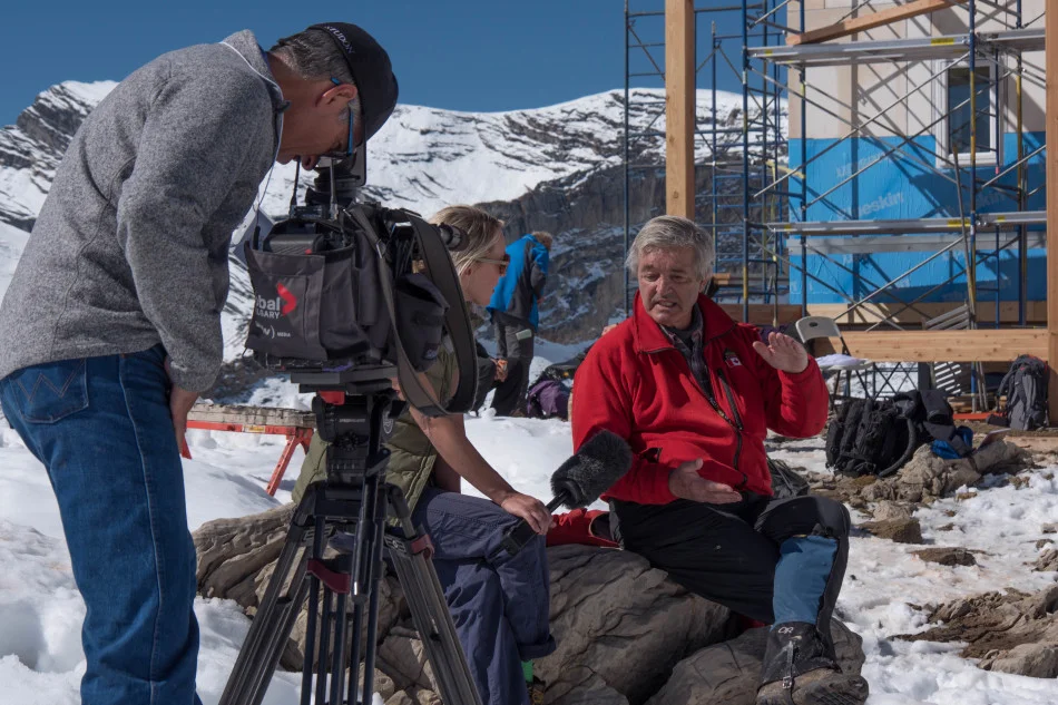 Chic Scott is interviewed by Global TV. Photo by Will Schmidt.