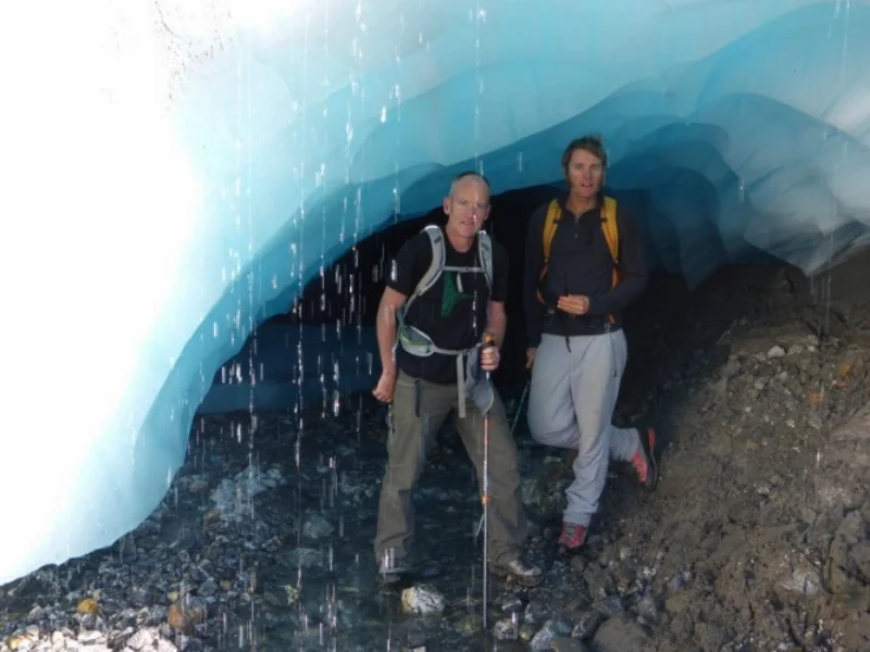Hammish and Frank at entrance to the cave in the top picture. Turns out you can hike through a few hundred meters and come out on the other side of the glacier.