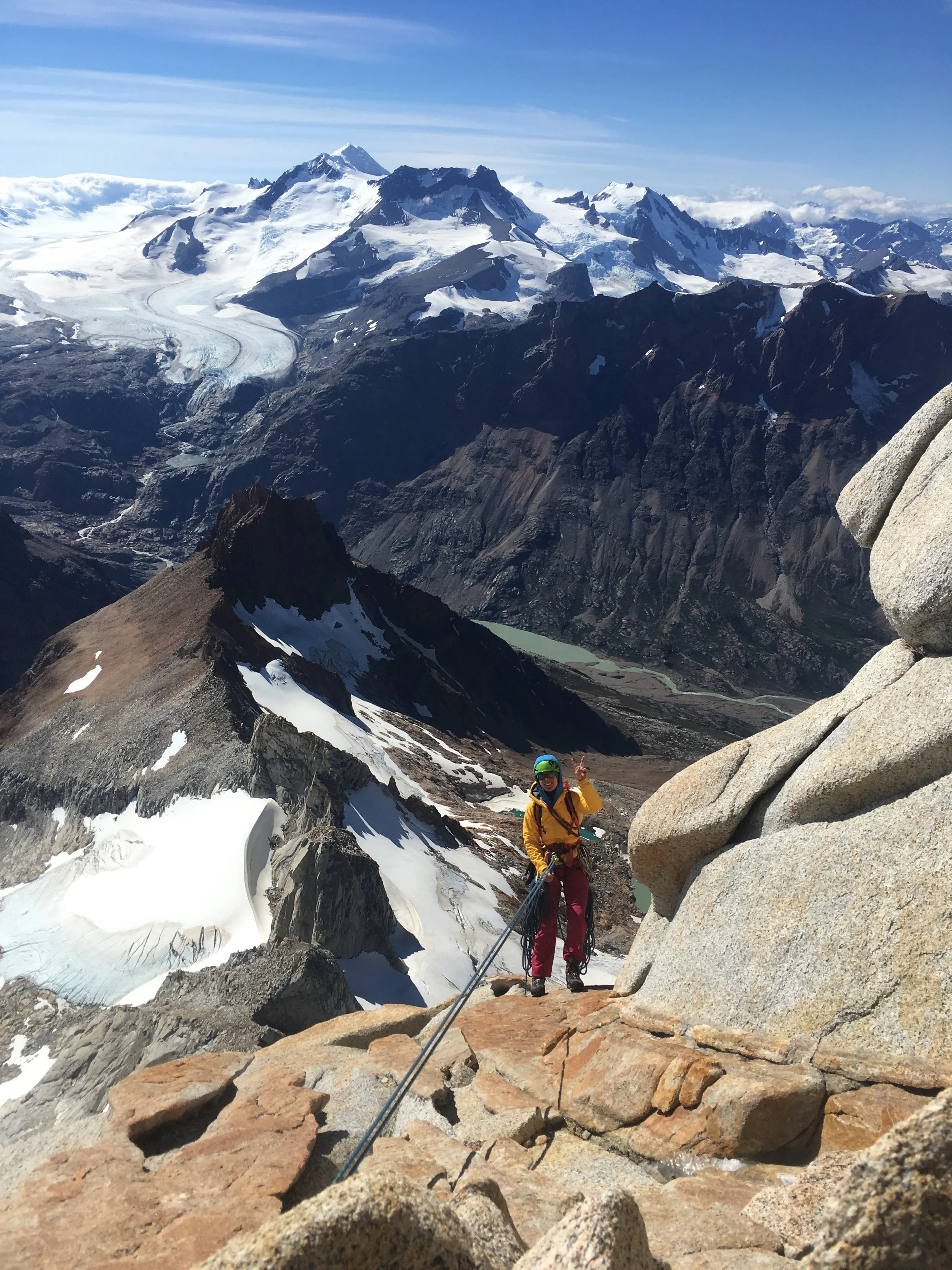 Michelle rappelling on Fonrouge. Photo by Hannah Preston.