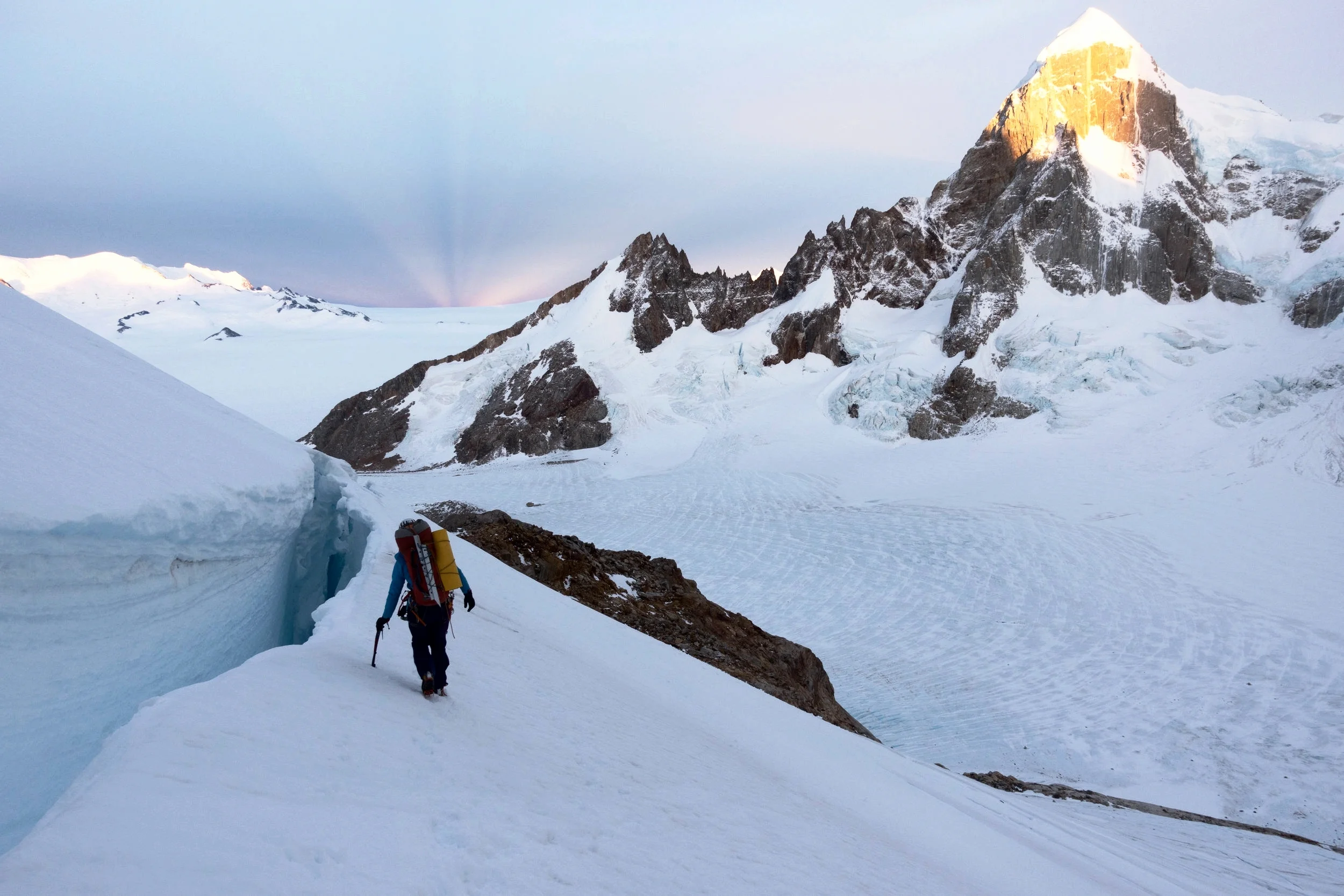Hannah descending from our high point on the West Face of Cerro Torre. Photo by Michelle Kadatz.