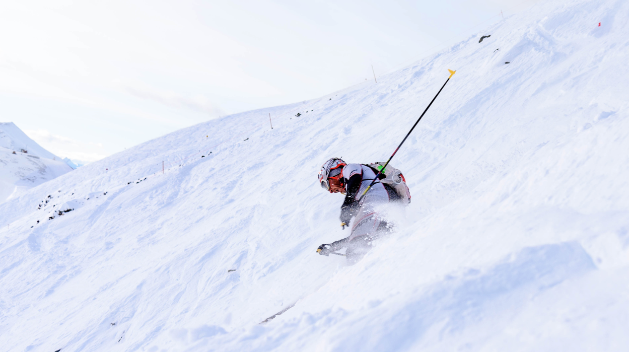 One of the wild descents in the individual race at the Ken Jones Classic, March 25th, 2018. Photo by Casey Marshall.