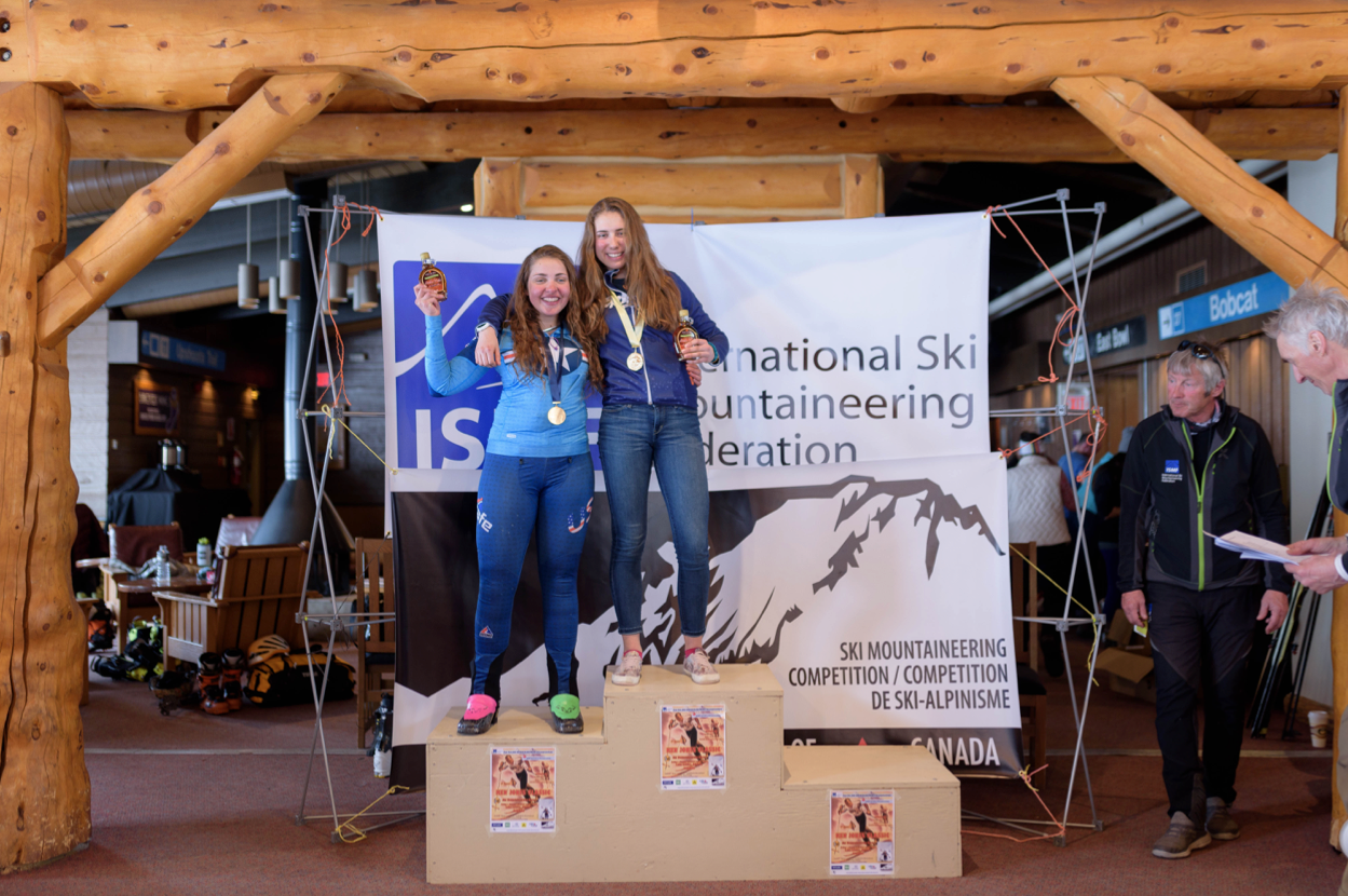 Ema Chlepkova of Calgary (top step) and Morgan Fortin of Colorado take gold and silver in the Cadet Female category. Future Olympians? Photo by Casey Marshall.
