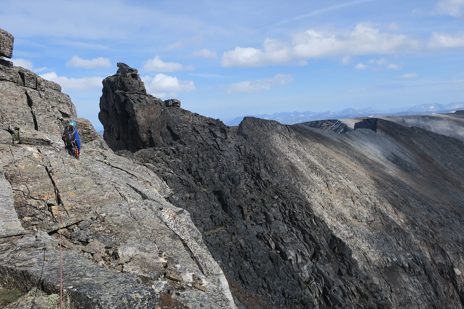 Mike and route finding on the return with the summit now behind us. Photo: Paul Denys