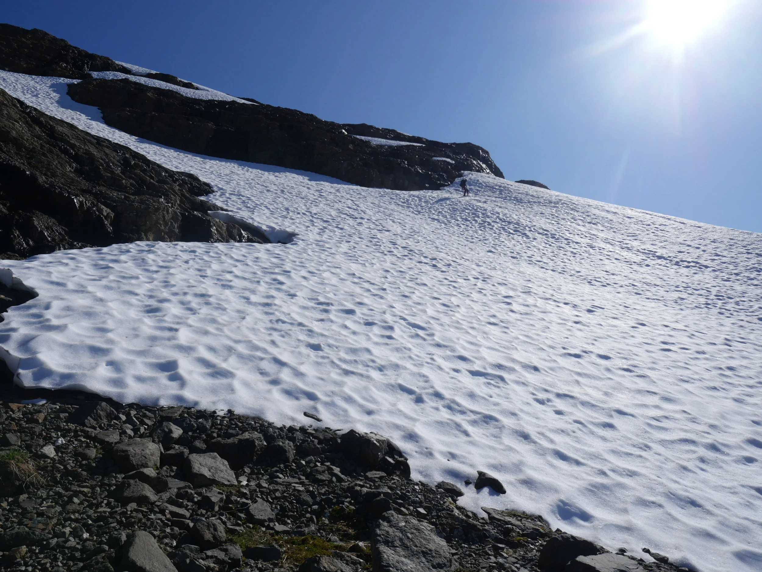 Crossing a snow field on Mt. Mitchell