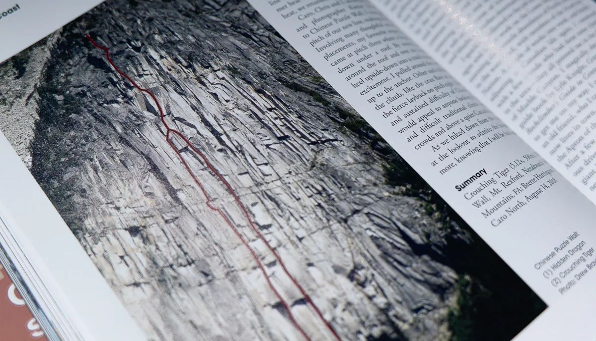 The topo for “Hidden Dragon” and “Crouching Tiger” on the Chinese Puzzle Wall. Photo: Drew Brayshaw