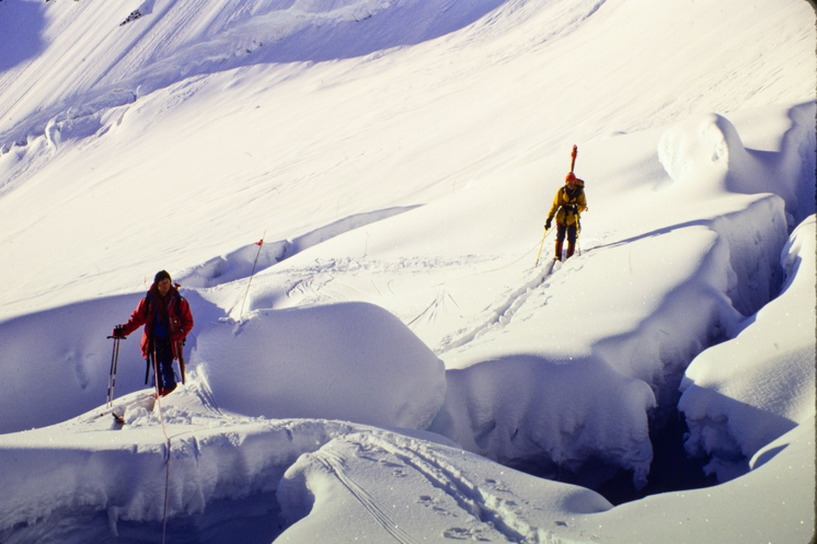  Paul &amp; Roger establishing the route to the W col on Pinnacle Peak. Photo by Bill McKenzie. 