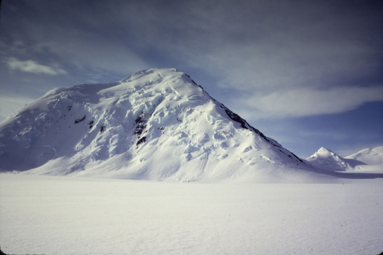  The aesthetic Donjek Mountain 3580m - the NW ridge follows the right skyline. Photo by Roger Wallis. 