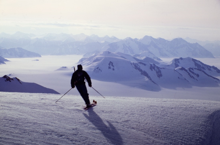  Paul descending a peak on skis. Photo by Bill McKenzie. 