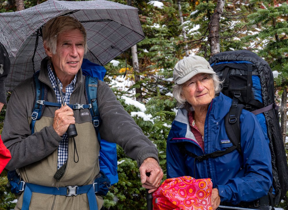  Builder Chris Temple and wife Joanna, Kokanee Glacier Provincial Park, Selkirk Range near Nelson, BC on the occasion of the 20th anniversary of the construction of Kokanee Glacier Cabin by volunteers under aegis of BC Parks and the Alpine Club of Ca