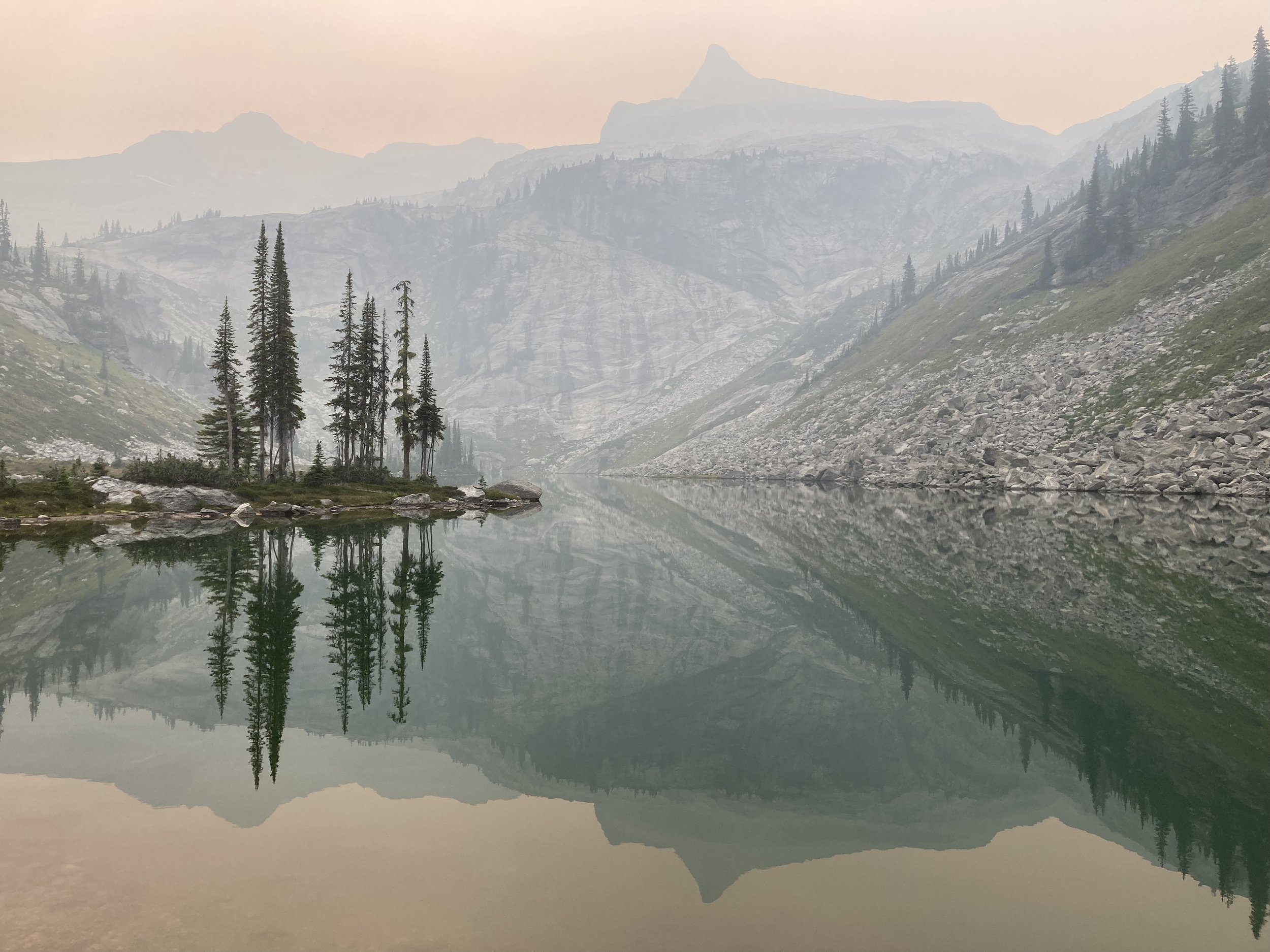 The mountain's mirror: a still lake below camp. 