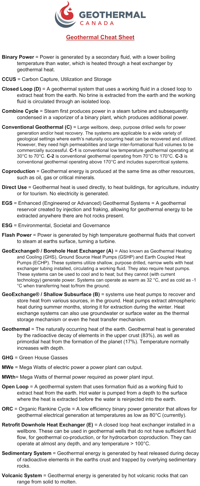 Geothermal Cheat Sheet