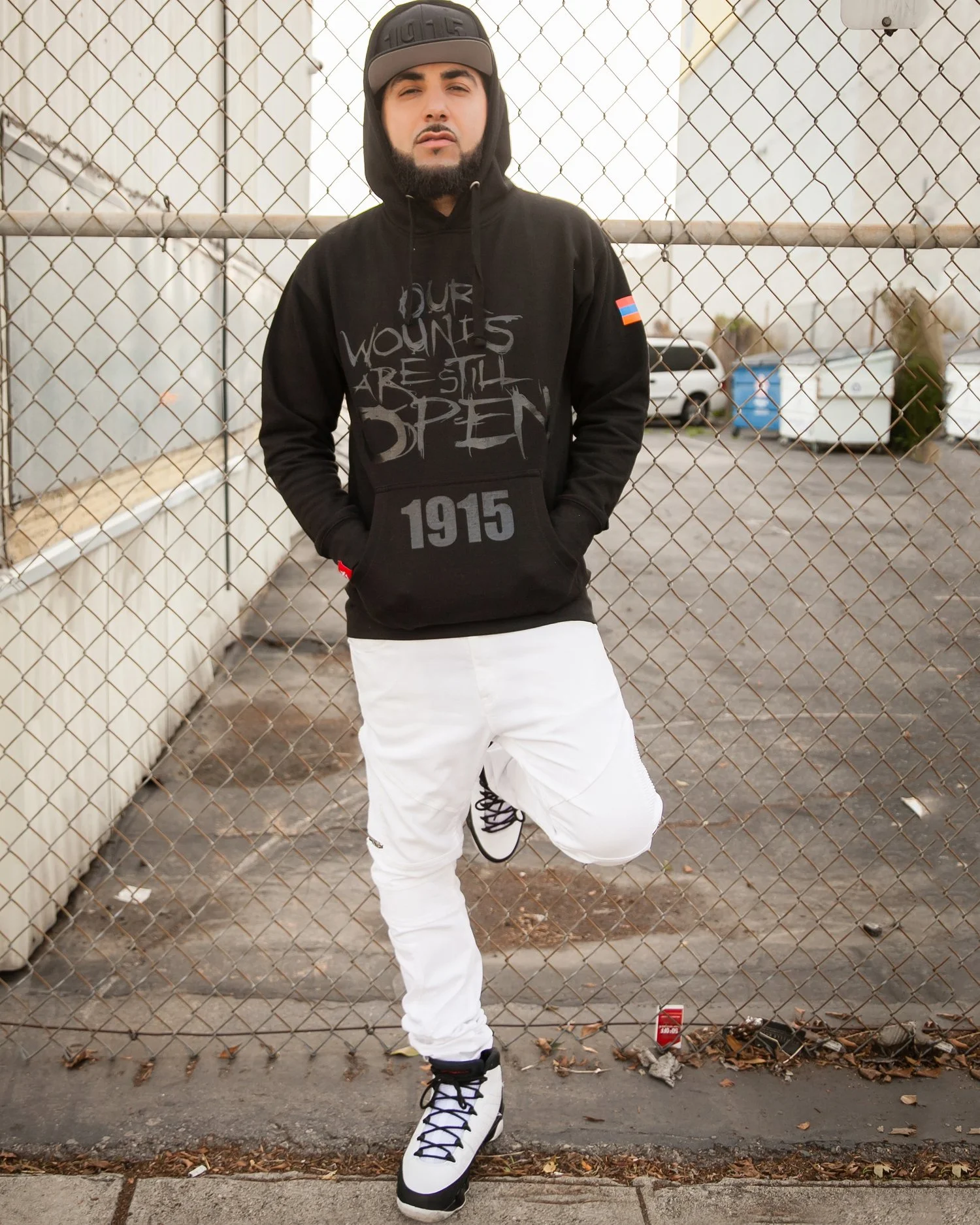Open Wounds 1915 - Black on Black Hoodie w/ Flag Armenian Genocide Clothes