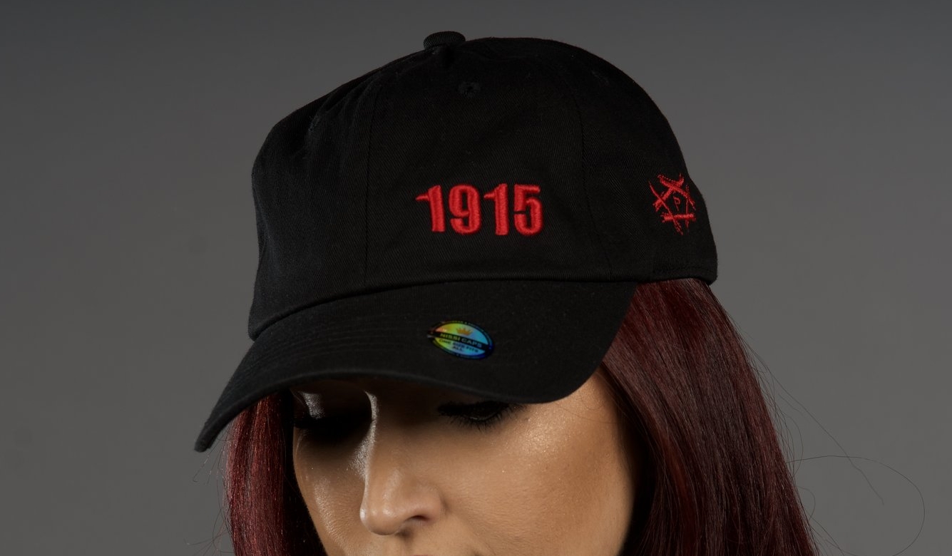 1915 Cap - Black w/ Red Writing Cap Armenian Genocide Clothes