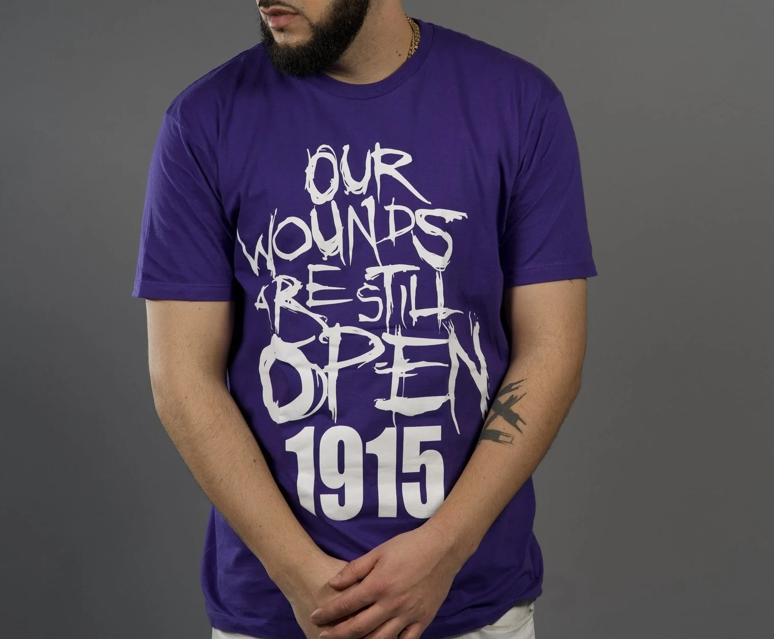 Open Wounds 1915 - Purple Tee Armenian Genocide Clothes