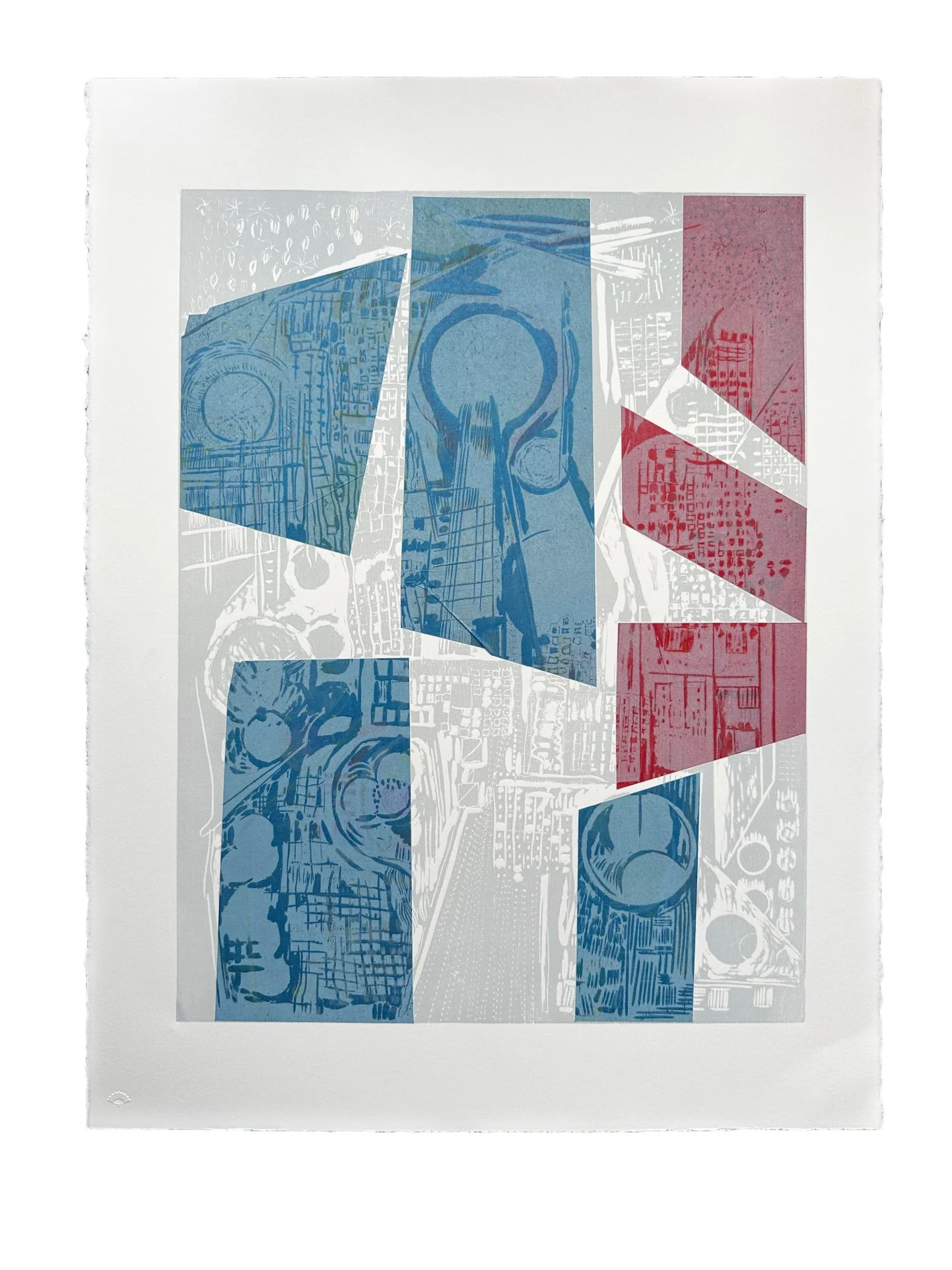   UNUSUAL SUSPECTS&nbsp;series  Artist’s Collection, NFS Woodcut with&nbsp;chine collé Image: 17 3/5 inches x 23 3/8 inches Paper: 22 inches x 30 inches Printed by Kathy Caraccio Printmaking Studio.&nbsp; ©2025 Carol Morrison 