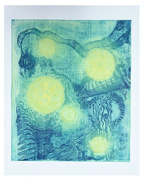 RADIANT MATTER Woodcut Image: 19.6 inches x 24 inches Paper: 22 inches x 30 inches Printed by Kathy Caraccio Printmaking Studio ©2023 Carol Morrison