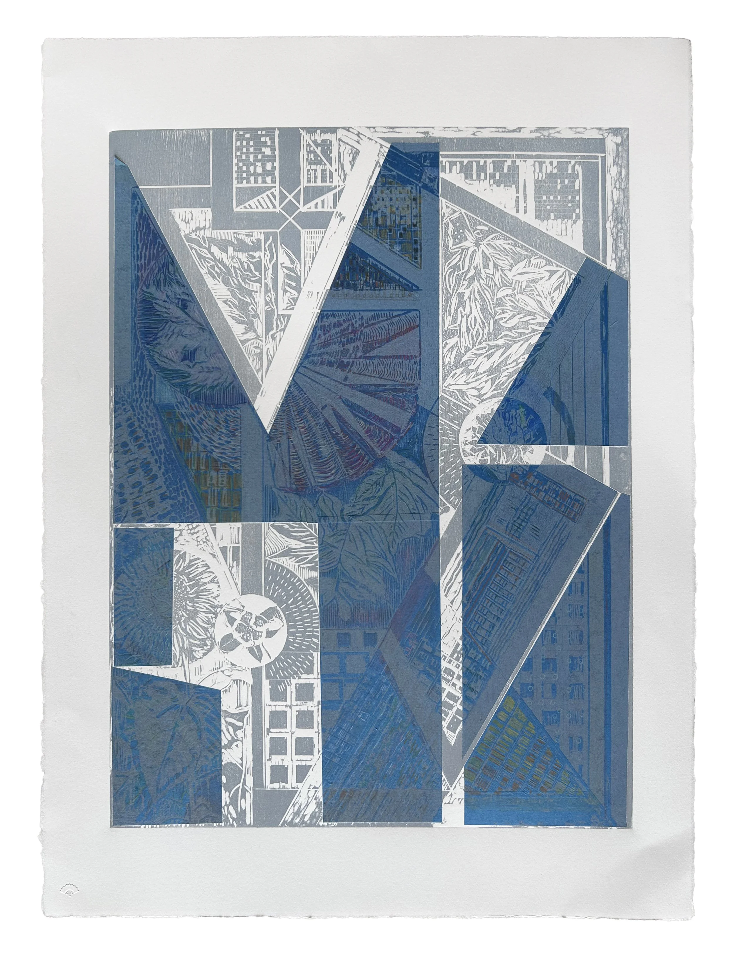  ALTERED REFLECTIONS Woodcut with Hand-Colored Chine-Collé Image: 18 inches x 24 inches Paper: 22 inches x 30 inches Printed by Kathy Caraccio Printmaking Studio ©Carol Morrison 2025 