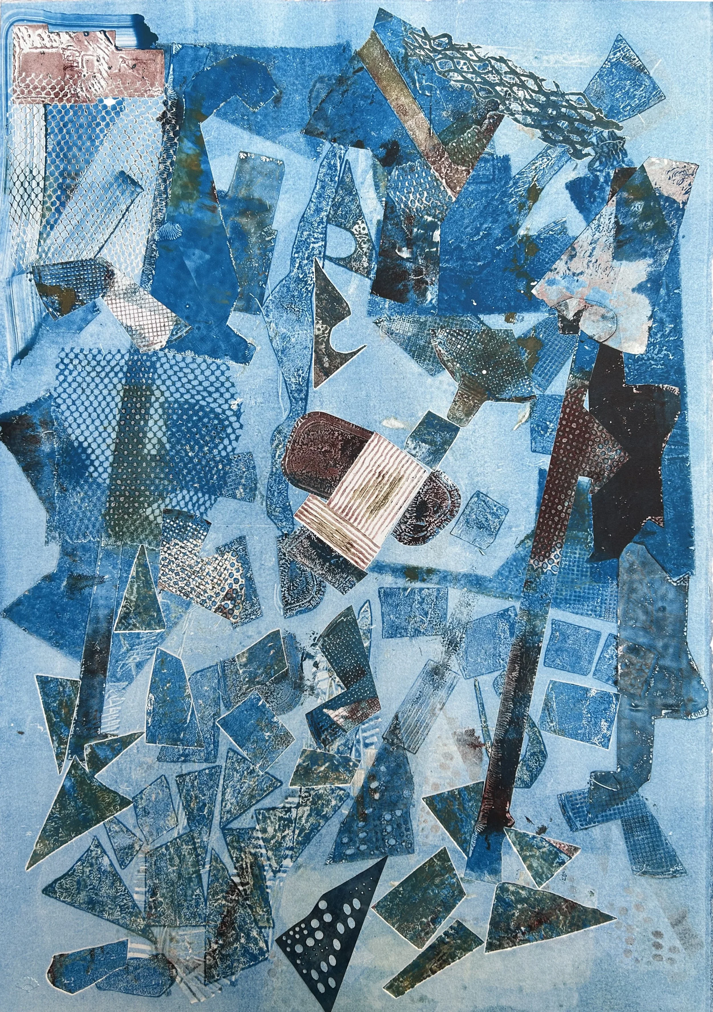 monoprint printed with found and repurposed objects