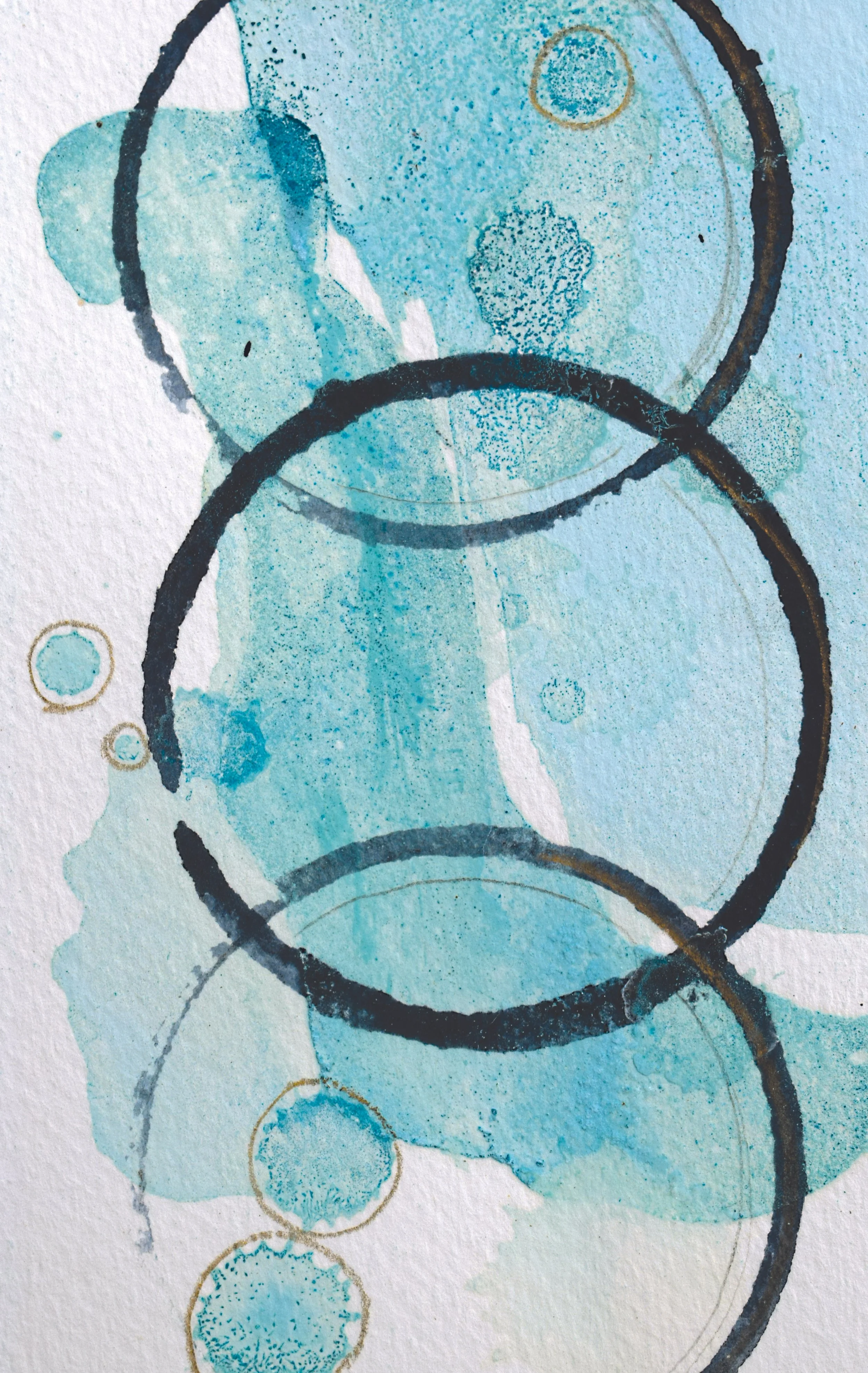 copper ink, turquoise color with indigo blue circles