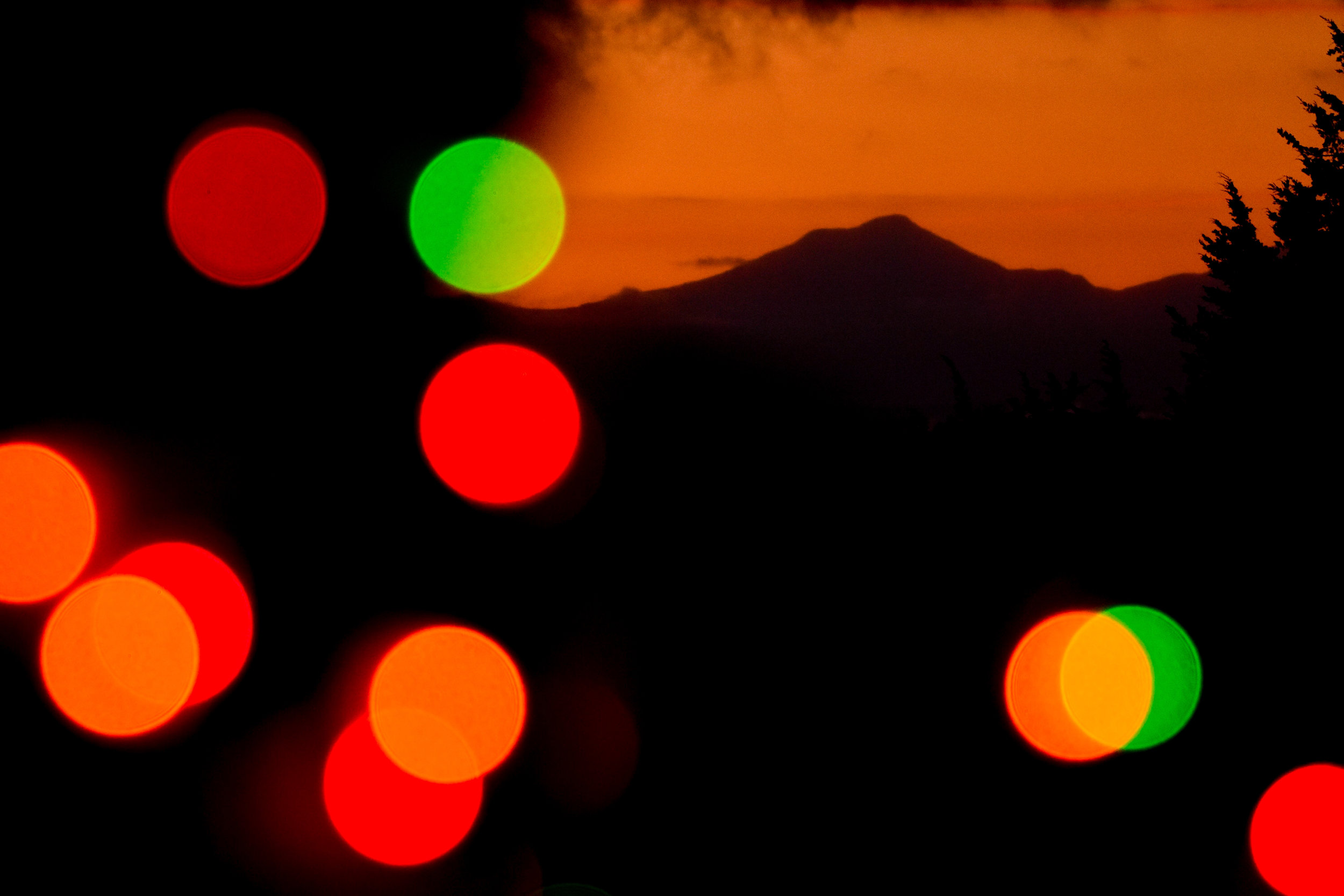 Camel's Hump with Christmas Lights at Sunrise