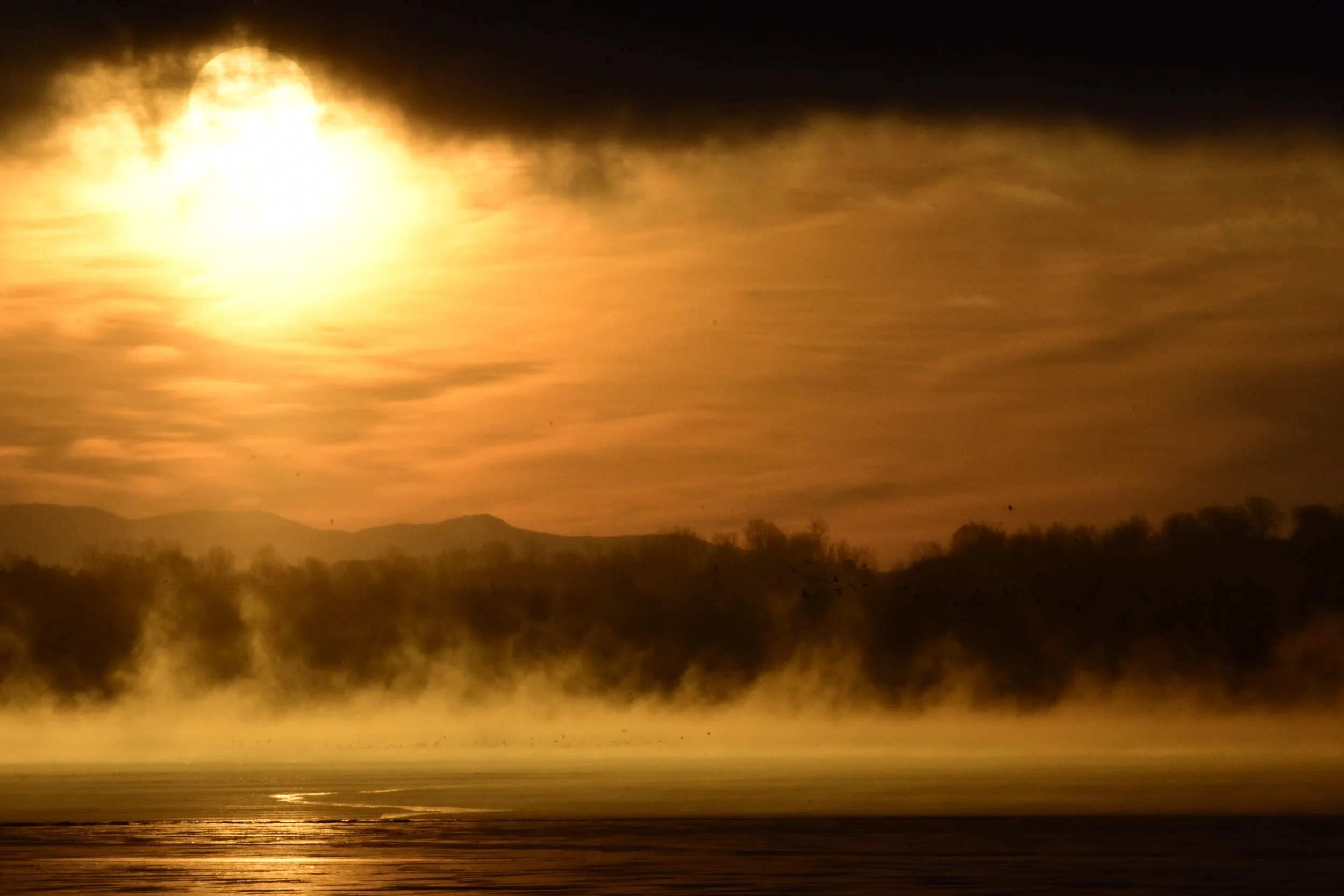Steam over Lake Champlain at Sunrise