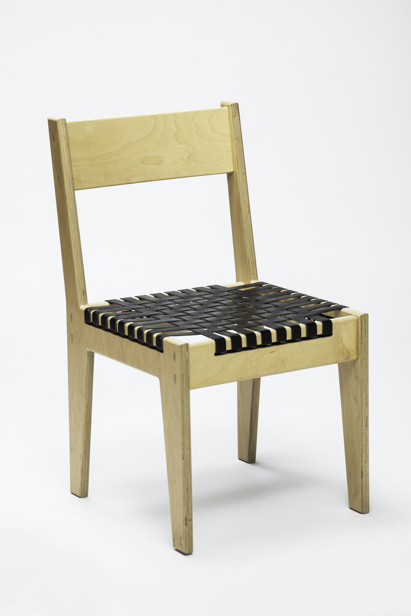 Cherry Euro Plywood Chair <br> 1" Woven Black Leather Seat