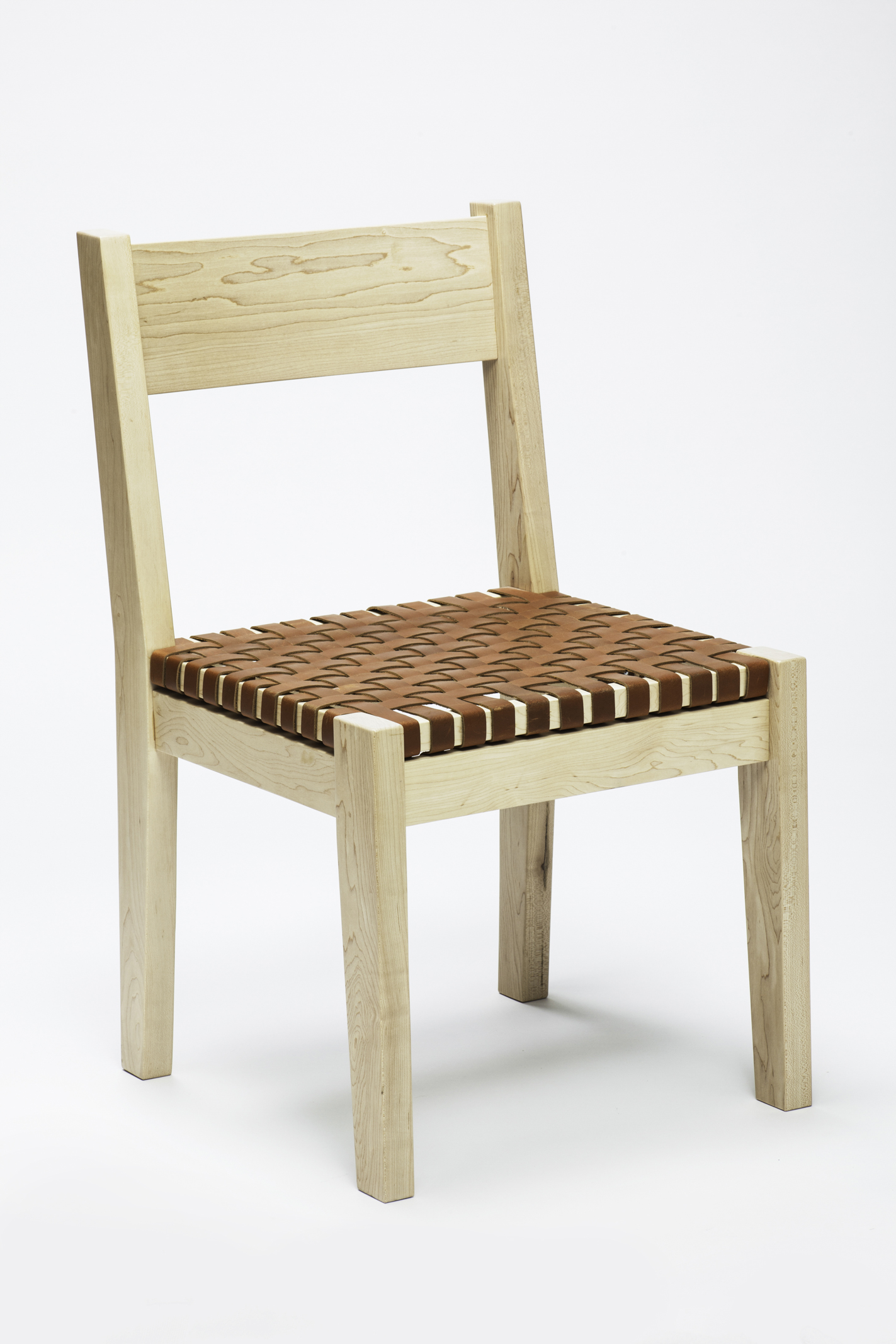 Solid Maple Dining Chair<br>1" Woven Red Leather Seat