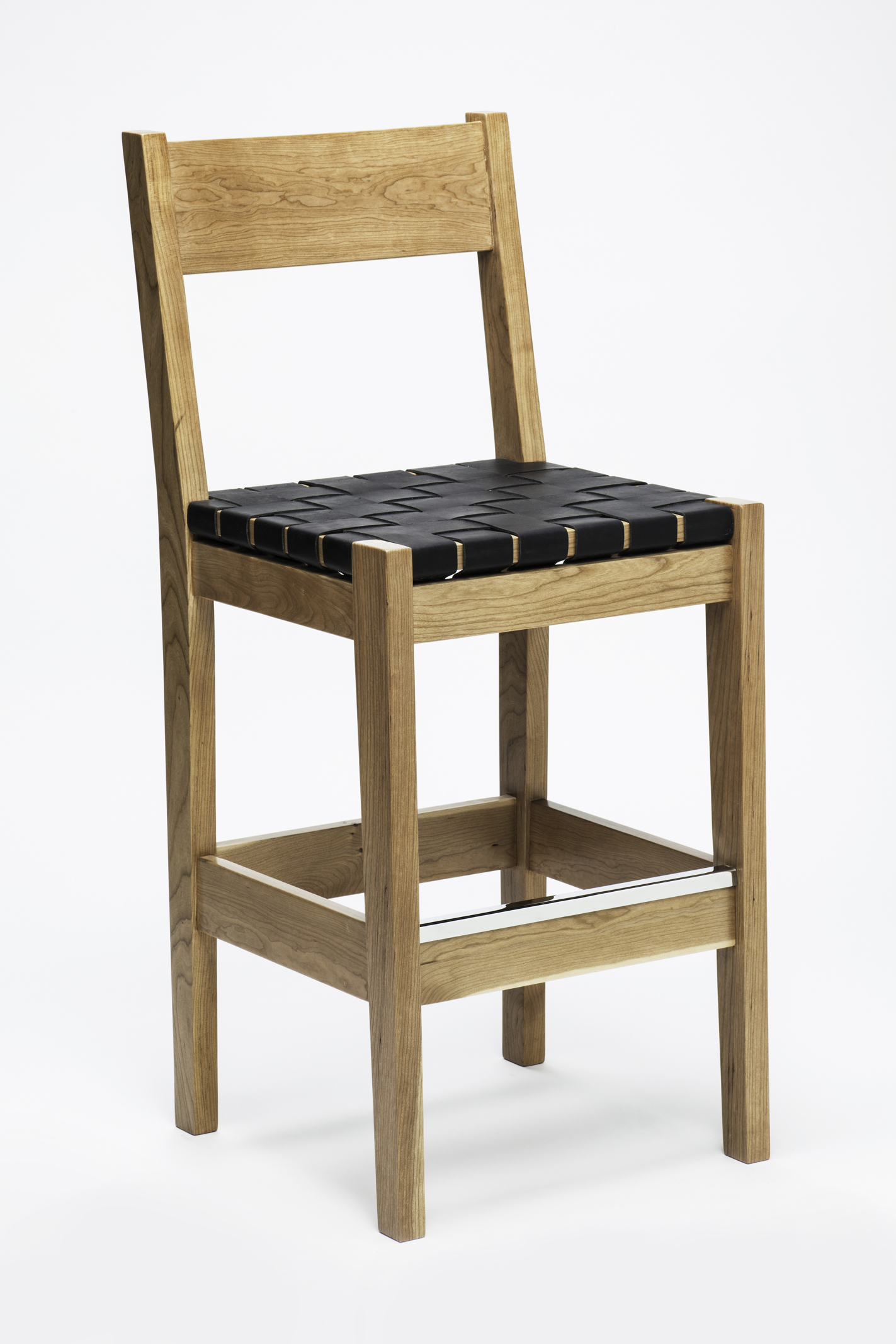Solid Maple Barstool<br>2" Black Woven Leather Seat